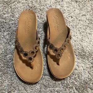 Skechers Luxe Foam Thong Wedge Sandals Size 8